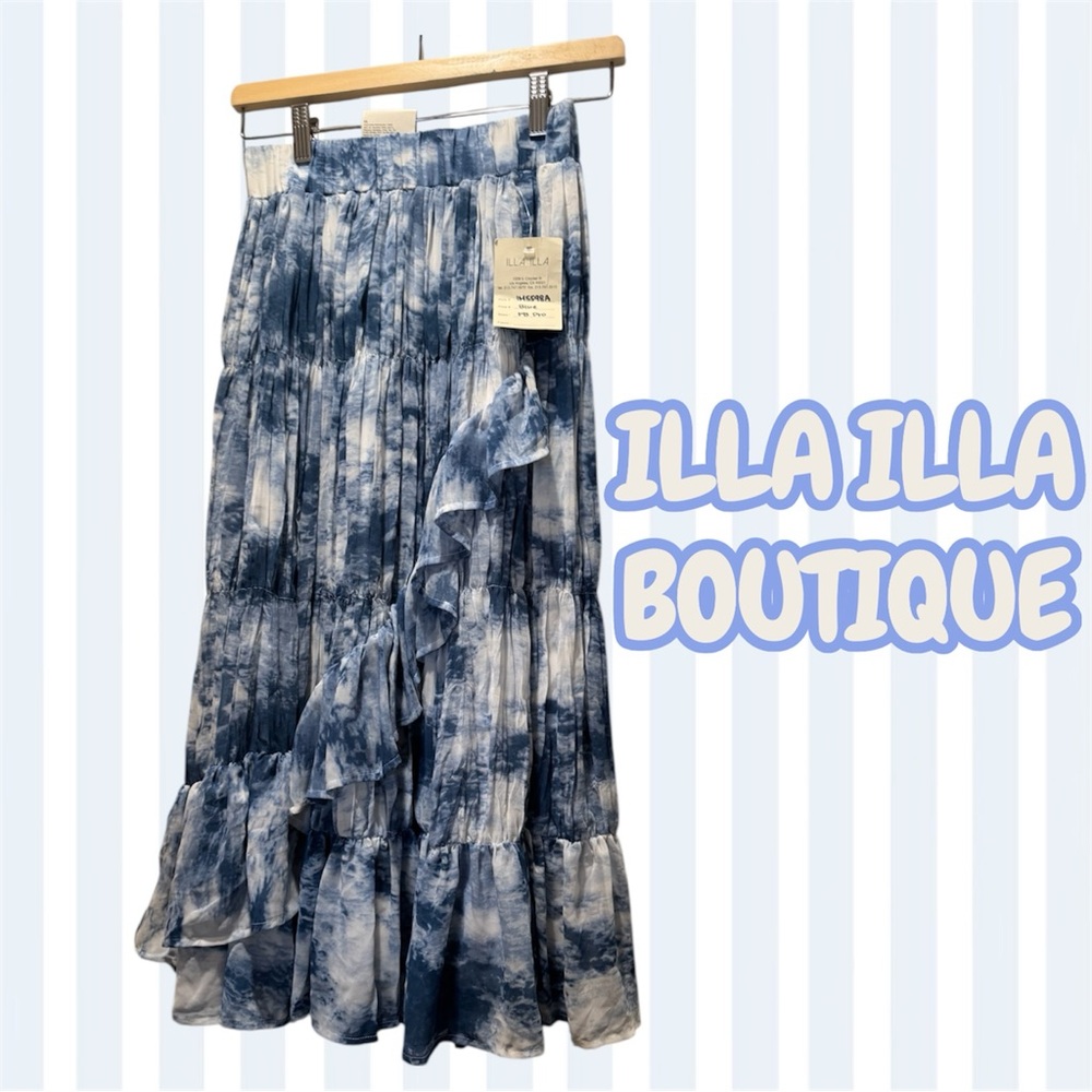 ILLA ILLA Tie-Dye Boho Ruffled Midi Skirt - NWT